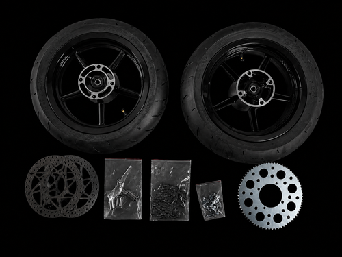 12 inch SuperMoto Wheel Sets And Upgraded Sprocket, Rotor, And Chain for Heybike Villain, Yozma in10, Tuttio soleil, RTR, Valtinsu em-5, Razor, and Strike Shadow