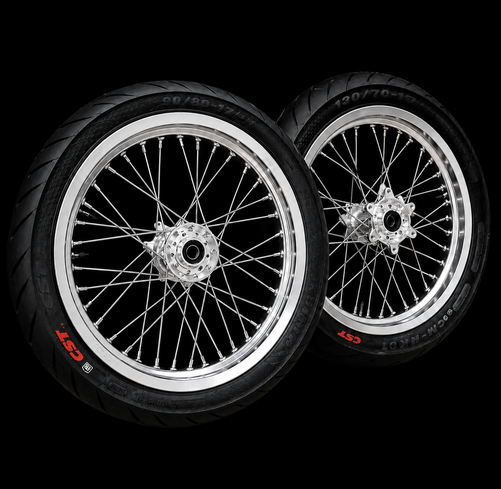 2026 New Supermoto for Ultra Bee Wheels Chrome Front 100/80-17 with CST Tire Rear 130/70-17 With CST
Tire Sword